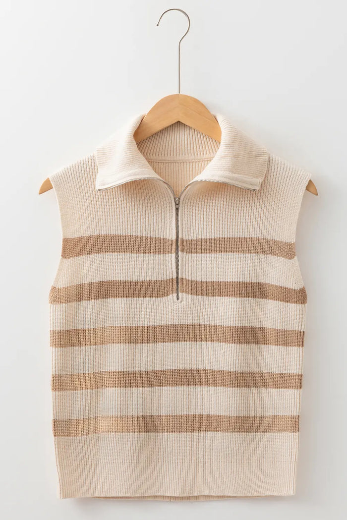 Ribbed Half Zip Collared Sweater Vest – Chicory Coffee