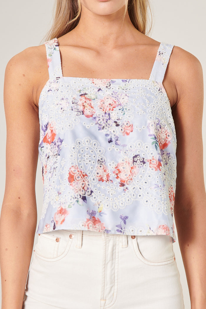 Rosalia Floral Eyelet Cropped Top