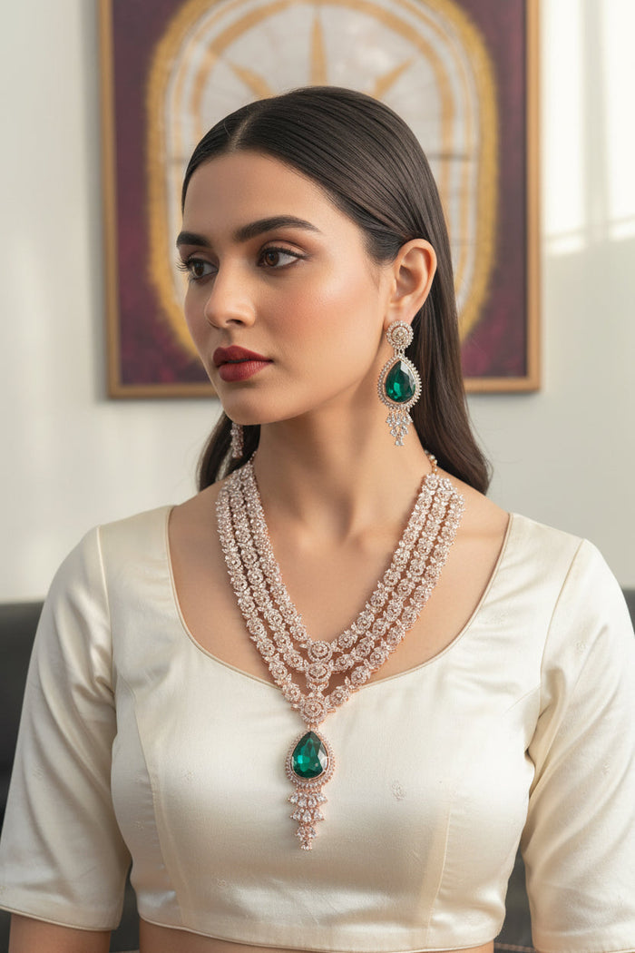 Royal look rose gold finish necklace set by Kurti Connection USA