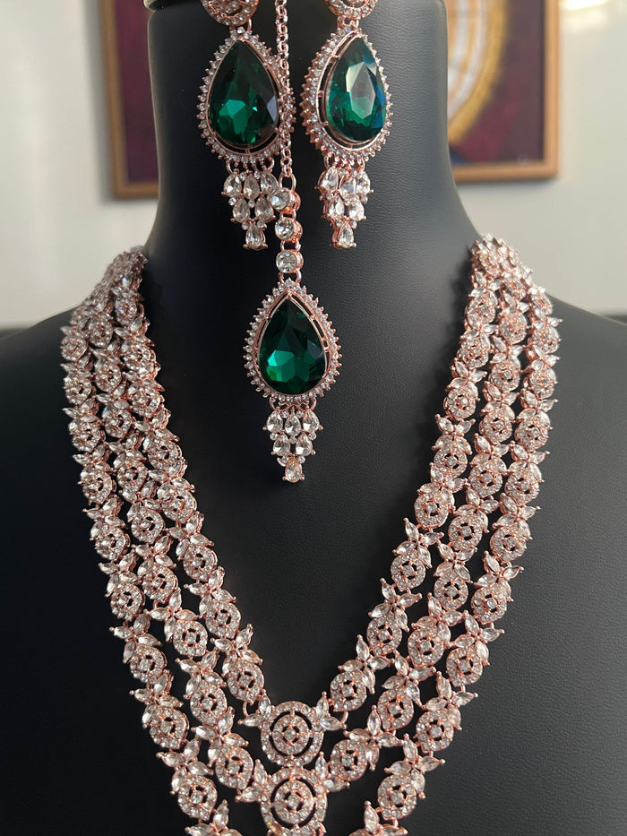 Royal look rose gold finish necklace set by Kurti Connection USA