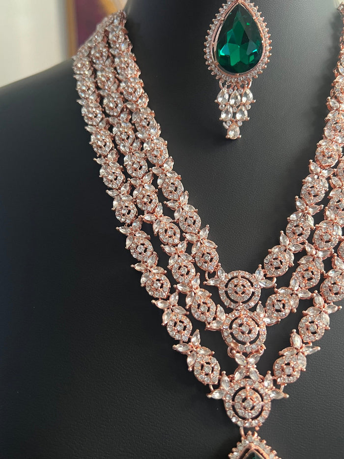 Royal look rose gold finish necklace set by Kurti Connection USA