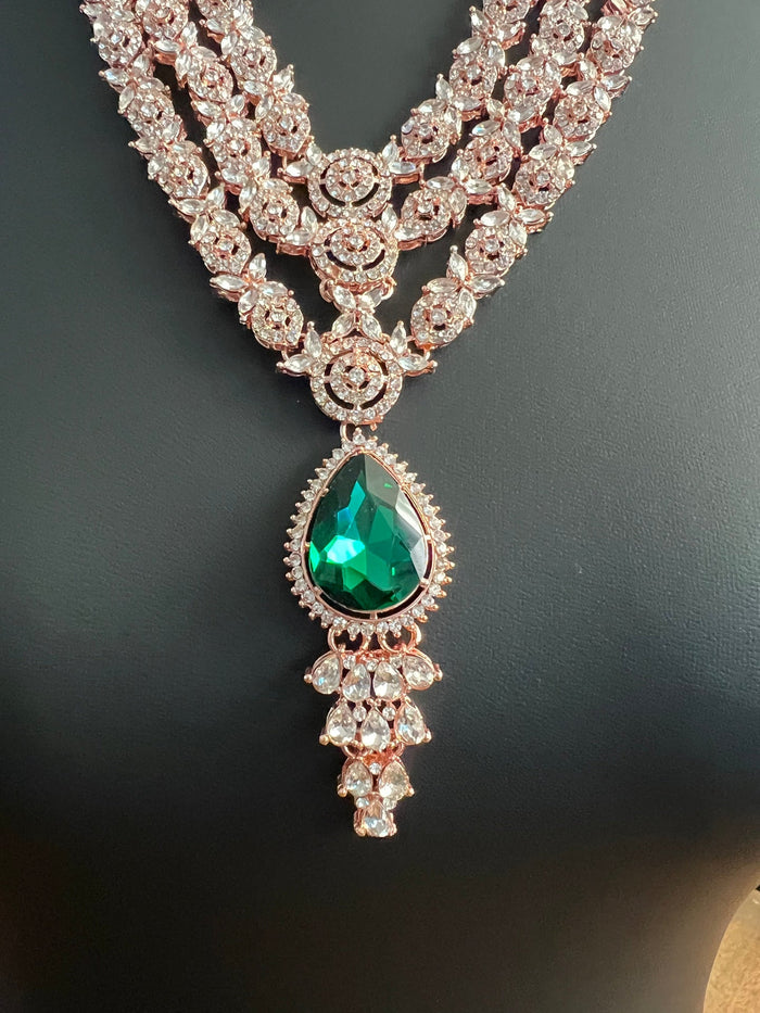 Royal look rose gold finish necklace set by Kurti Connection USA