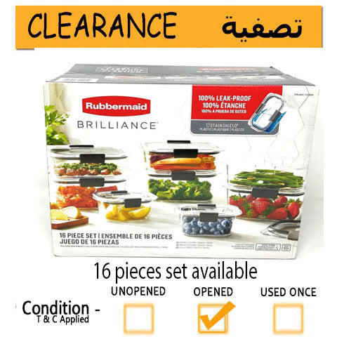 Rubbermaid Brilliance Food Storage Containers with Lids - 16 Piece Set- CLEARANCE