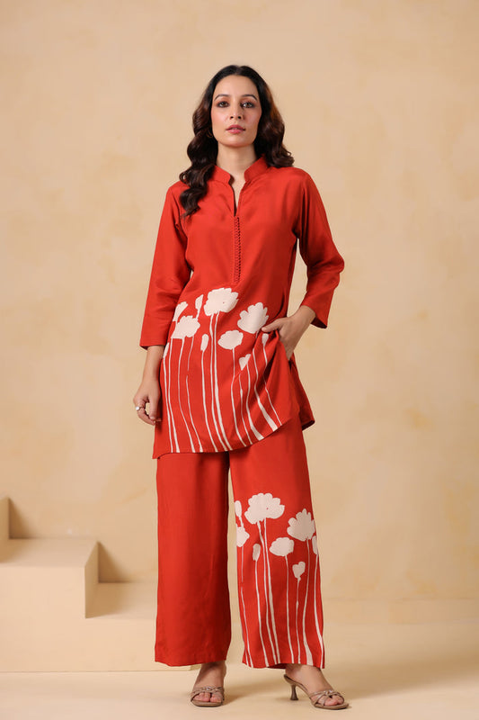 Rust Bloom Russian Silk Co-ord Set