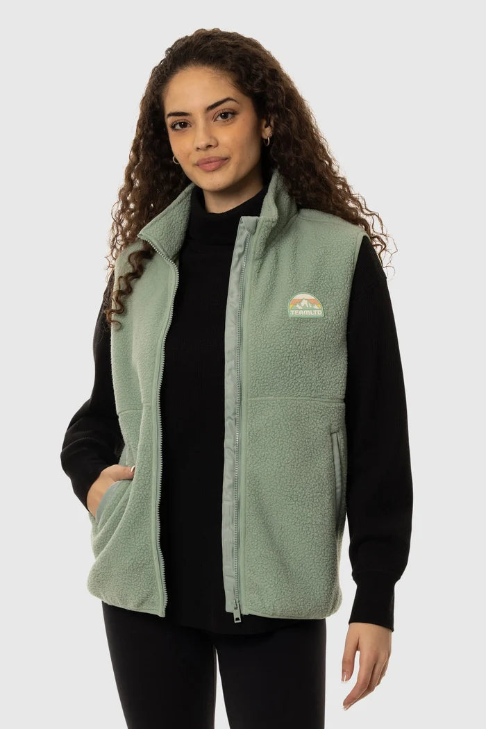 Sage Sherpa Vest Outerwear - Front