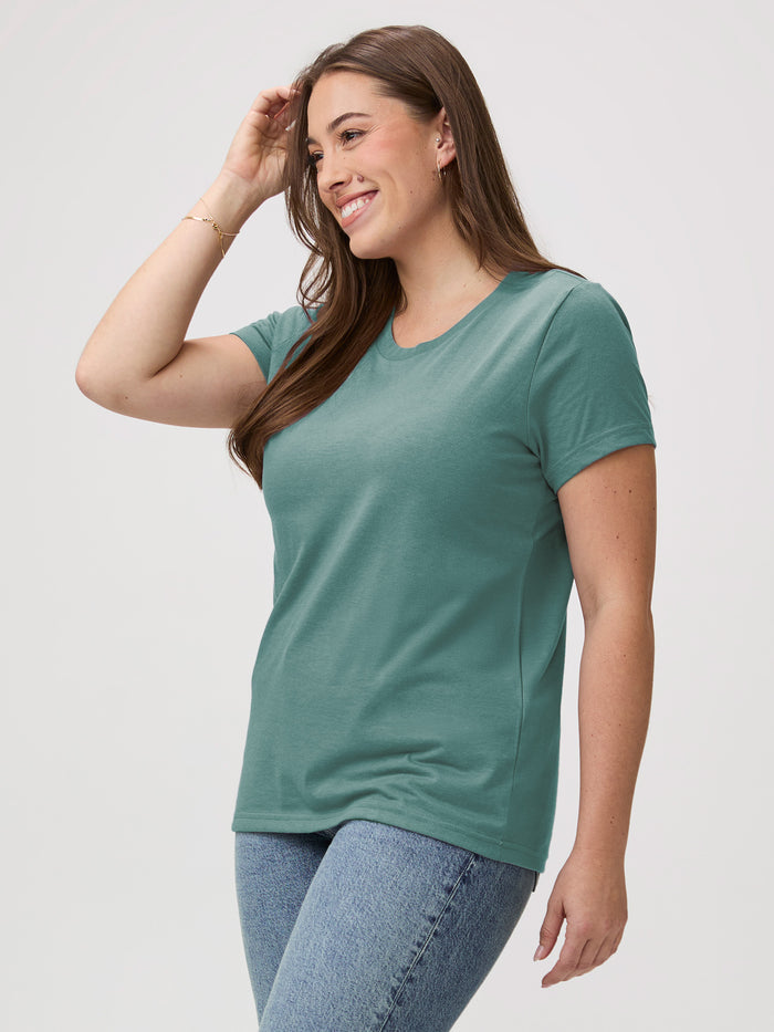 Laurel is 5'7" and wears a size M # Women's Sagebrush Crew Tee | Model Wears Medium | FCT