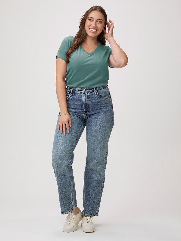 Classic Jeans and a Tee # Sagebrush V-Neck tucked into Blue Jeans | Women's Tees