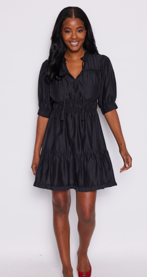 Sail to Sable Puff Sleeve Cinched Waist Dress