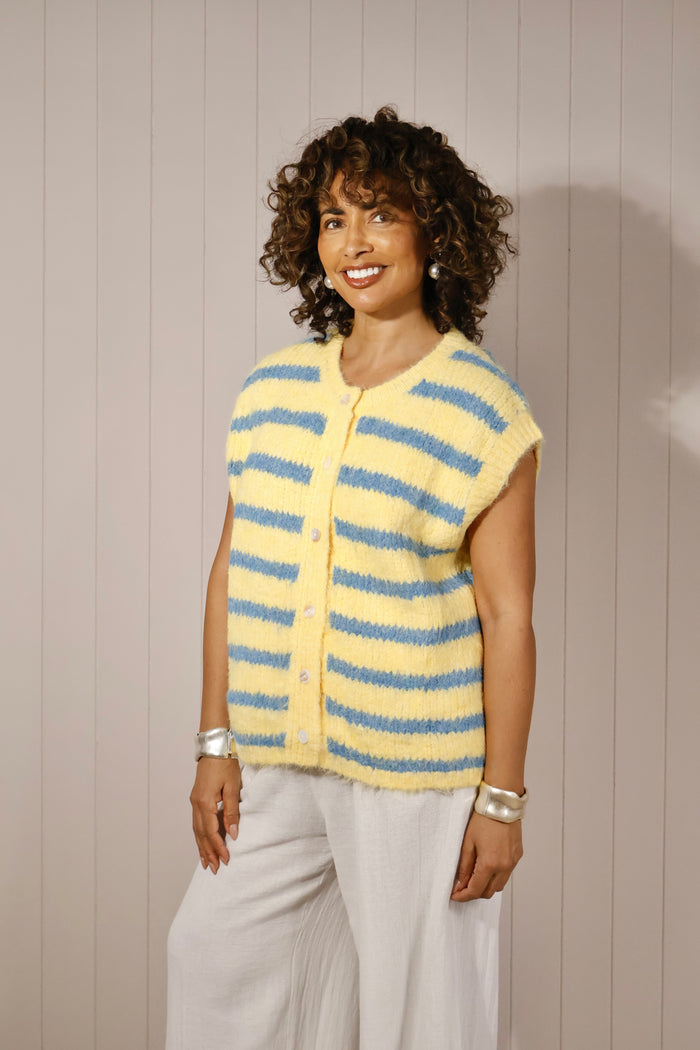Sana Stripe Sleeveless Cardigan Lemon