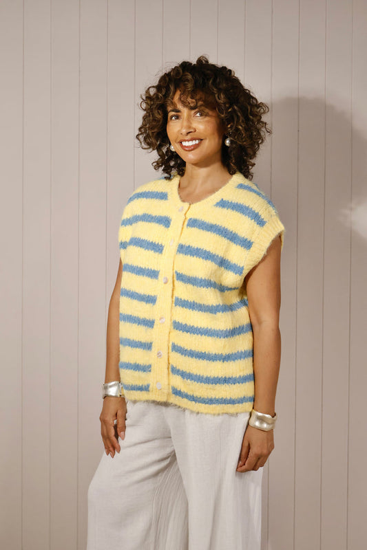 Sana Stripe Sleeveless Cardigan Lemon