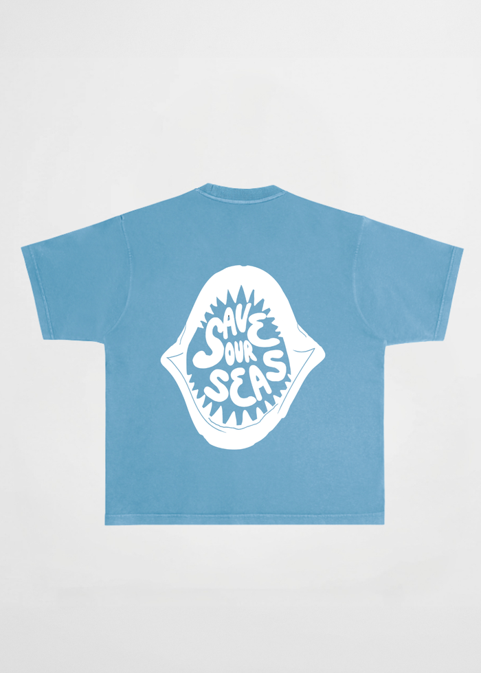 save our seas blue t shirt 100% cotton, vegan tee shirt fishing