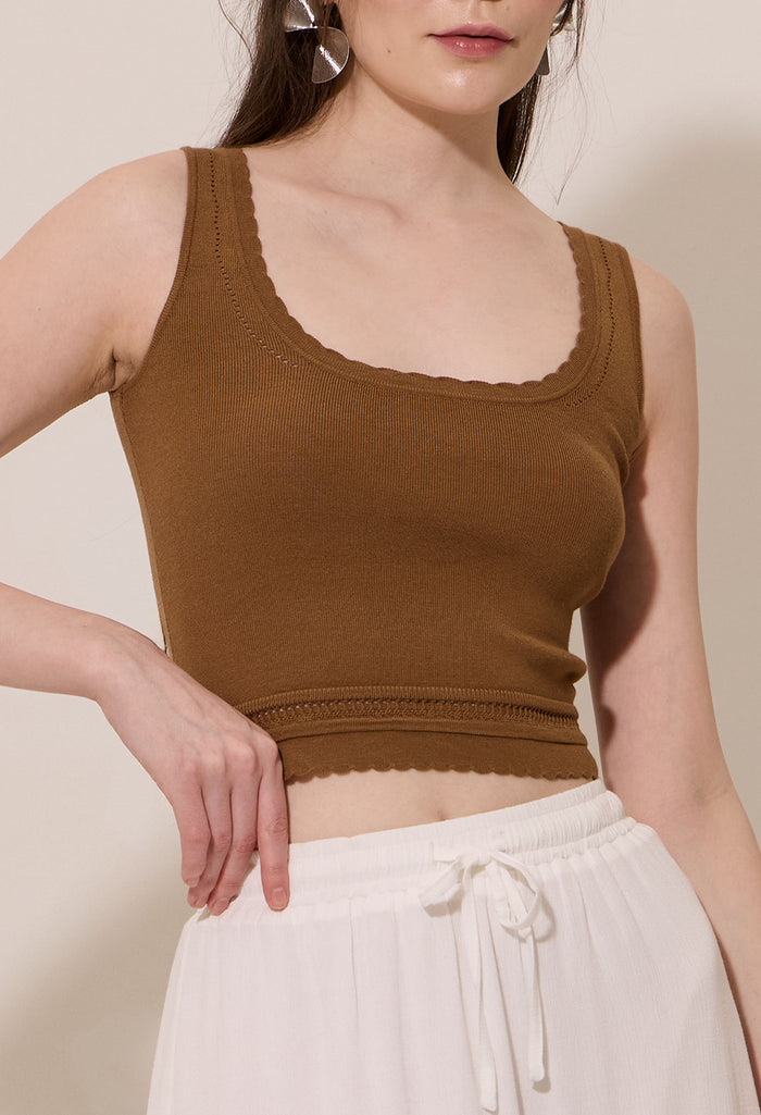 Scalopped Trim Scoop Neckline Knit Top