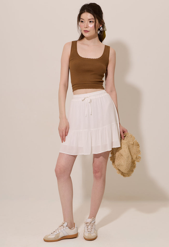 Scalopped Trim Scoop Neckline Knit Top