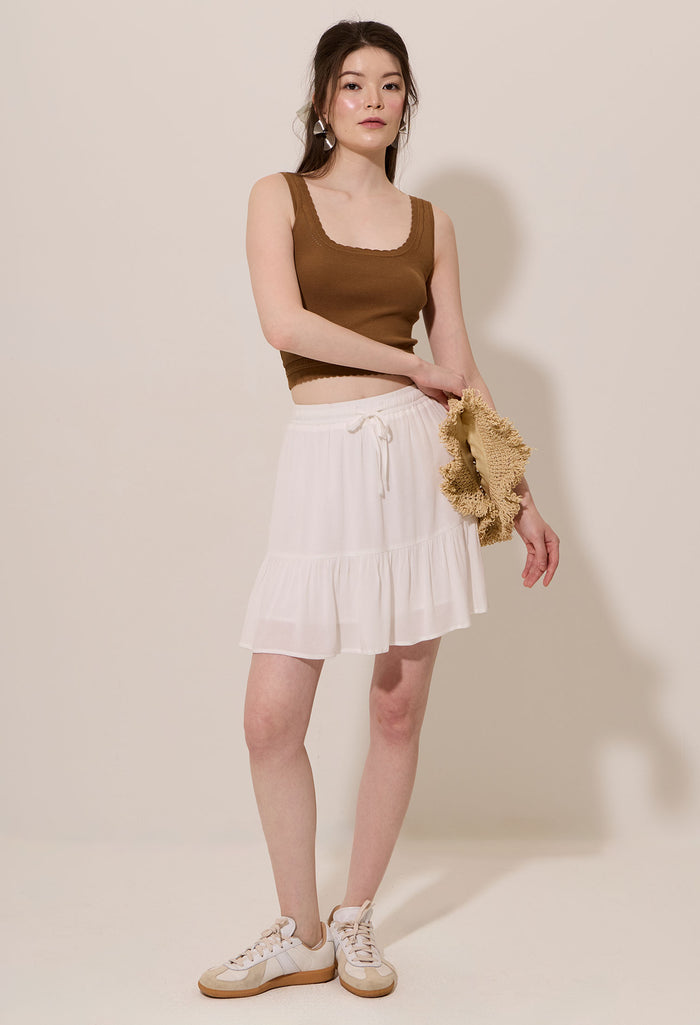 Scalopped Trim Scoop Neckline Knit Top