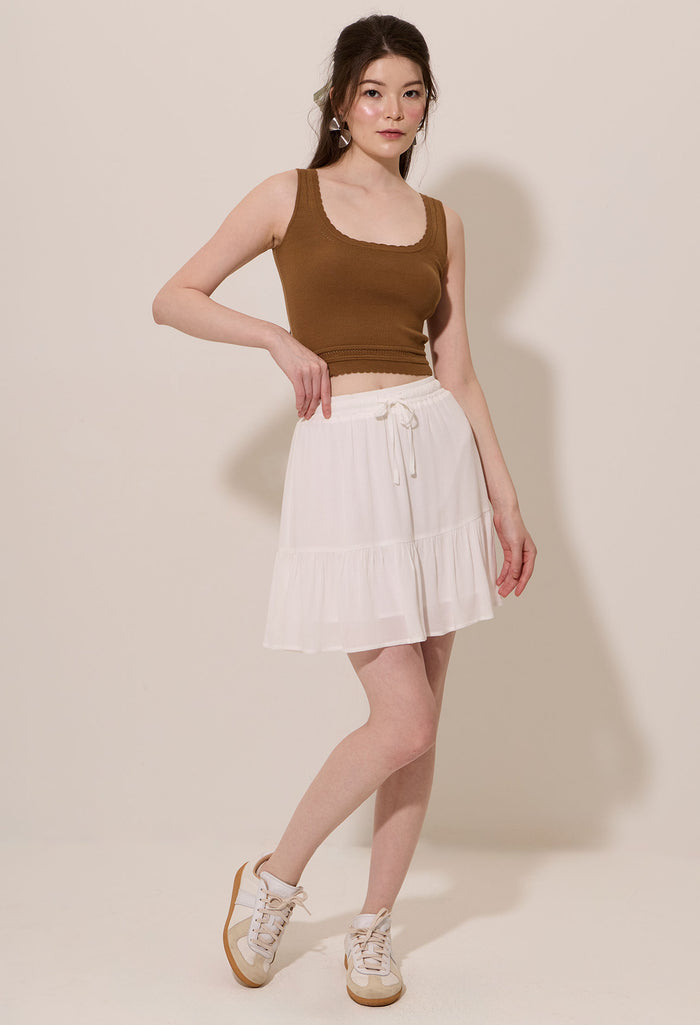 Scalopped Trim Scoop Neckline Knit Top