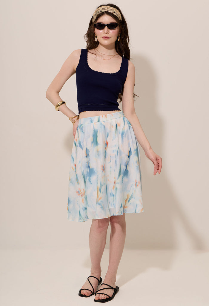 Scalopped Trim Scoop Neckline Knit Top