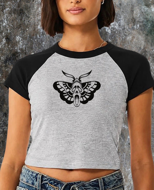 👻 SCREAMOTH — Women’s Micro-Rib Raglan Baby T-Shirt 🦋- Athletic Heather & Black Claxton Creations GB