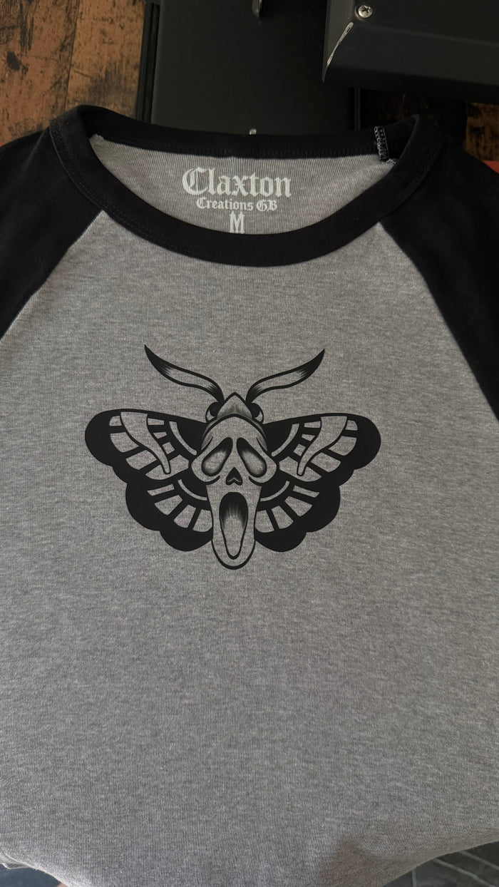👻 SCREAMOTH — Women’s Micro-Rib Raglan Baby T-Shirt 🦋- Athletic Heather & Black Claxton Creations GB