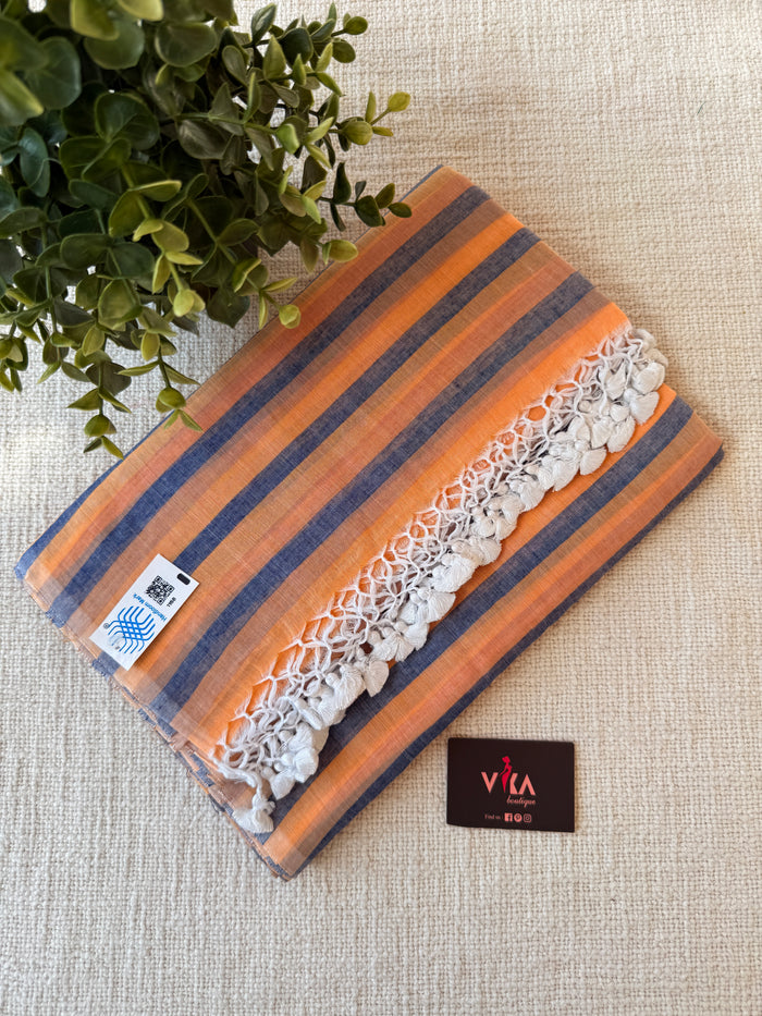 Self striped handloom cotton saree