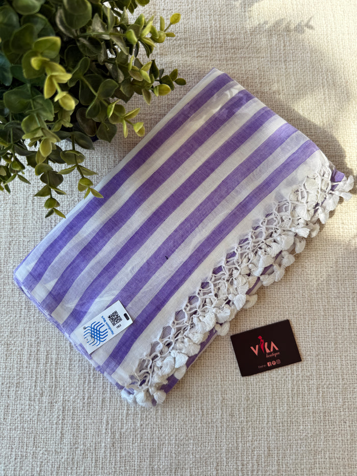 Self striped handloom cotton saree