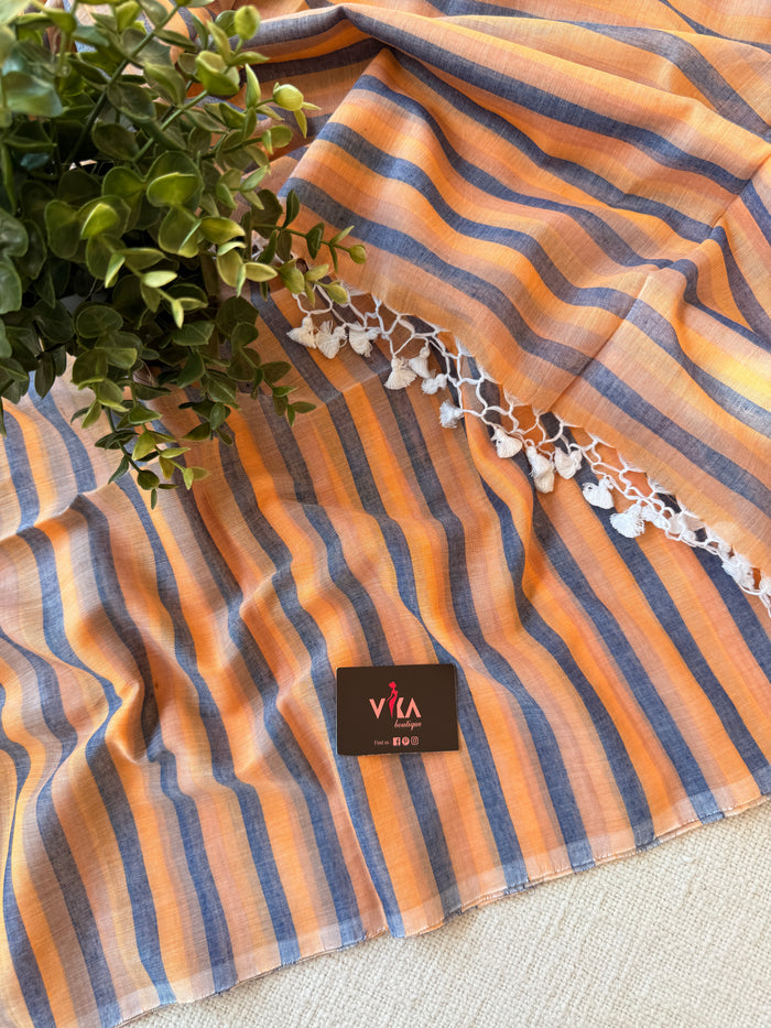 Self striped handloom cotton saree