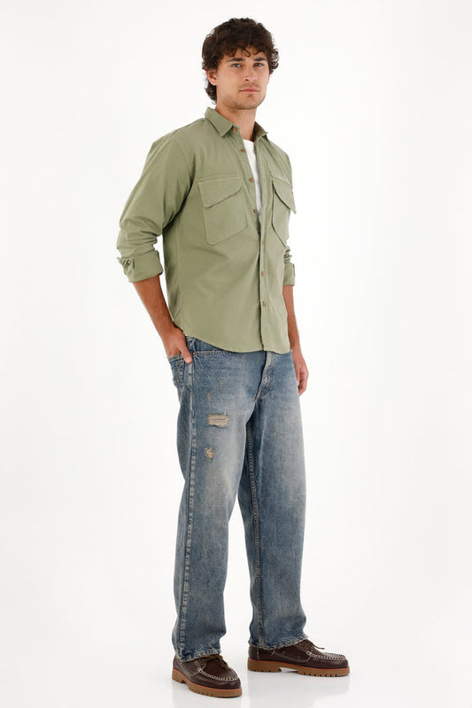Shirt with flap pockets and overdye for men