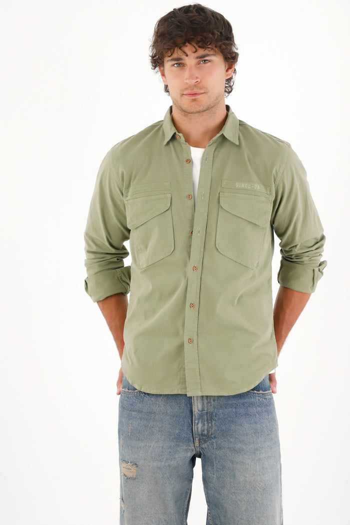 Shirt with flap pockets and overdye for men