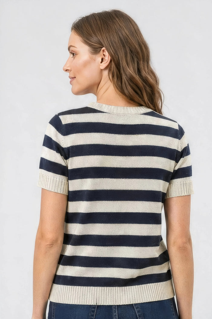 Short Sleeved Striped Top - Blue Stripe