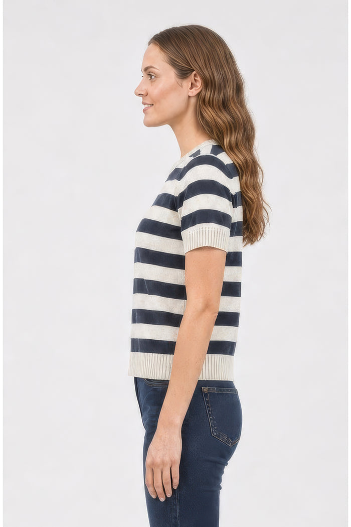 Short Sleeved Striped Top - Blue Stripe