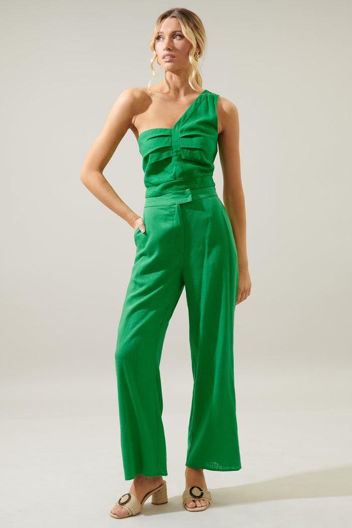 Skylar Pleated Linen One Shoulder Crop Top