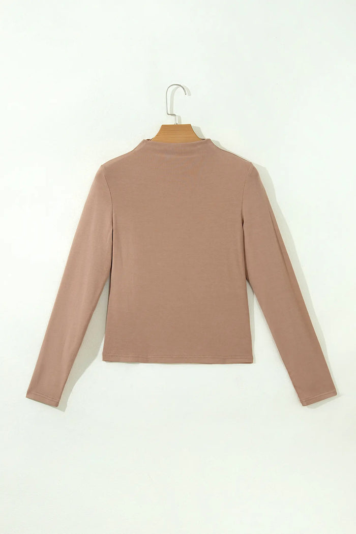 Solid Color Ribbed High Neck Long Sleeve Sheath Top – Straw Yellow