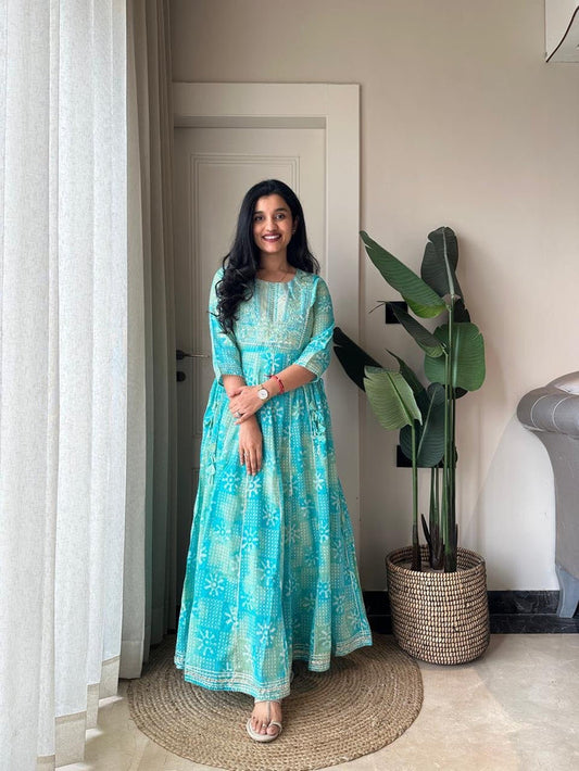 Soniya Kota Doria Dress- Blue