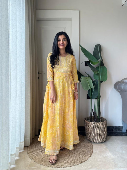 Soniya Kota Doria Dress- Yellow