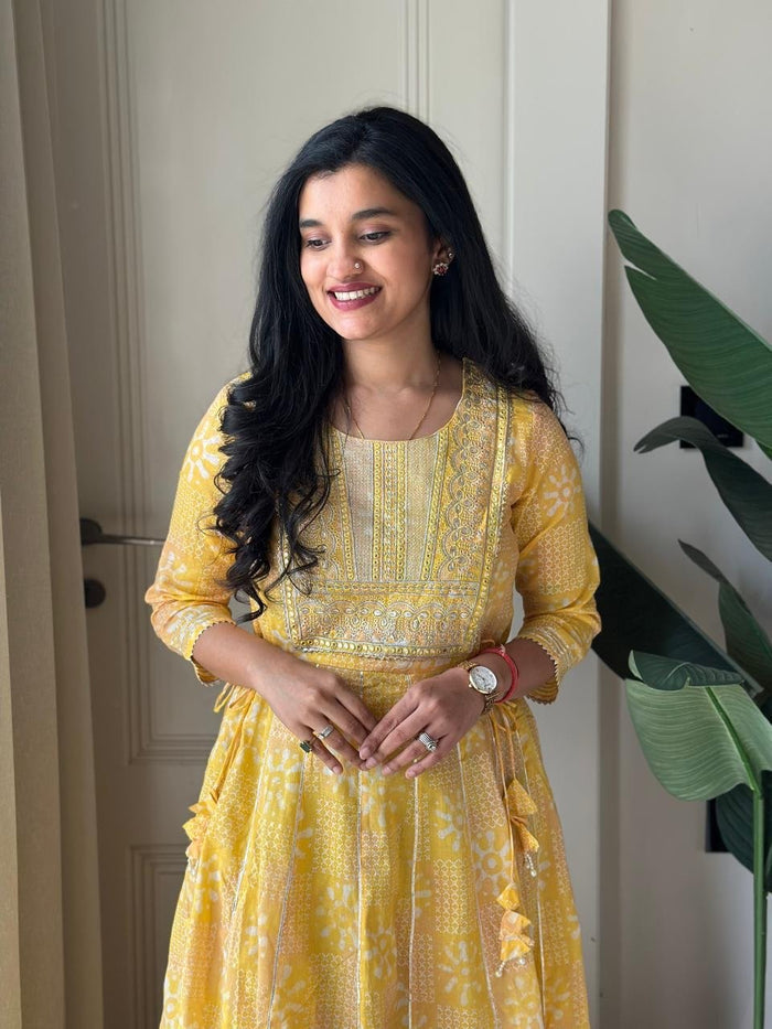 Soniya Kota Doria Dress- Yellow