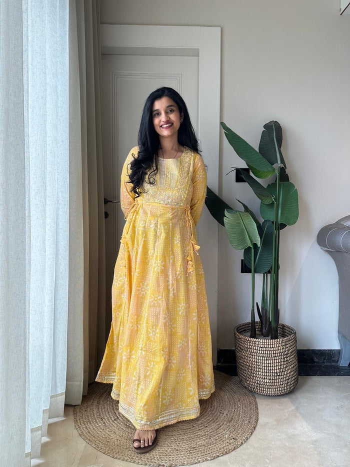 Soniya Kota Doria Dress- Yellow
