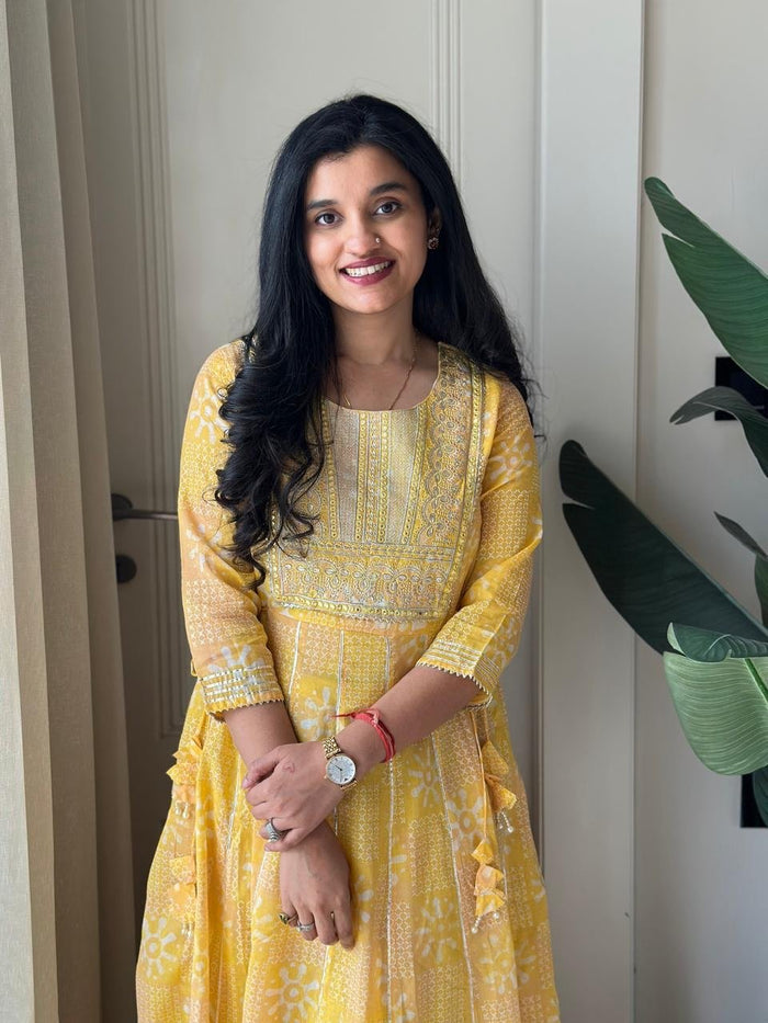 Soniya Kota Doria Dress- Yellow