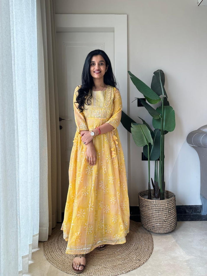Soniya Kota Doria Dress- Yellow