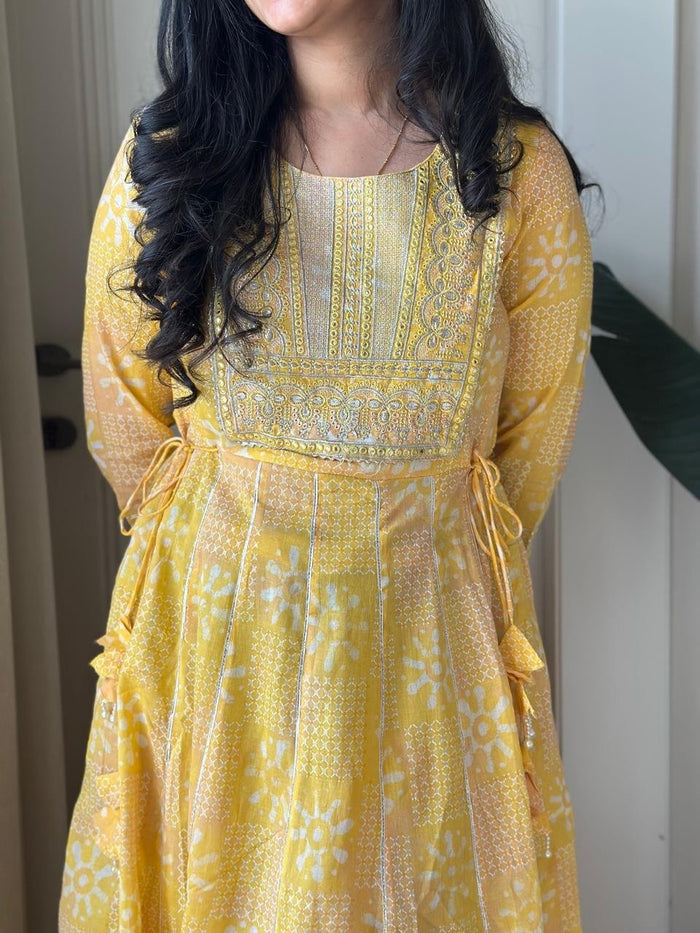 Soniya Kota Doria Dress- Yellow