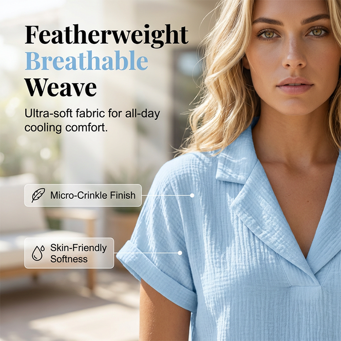 Soralyne - T-shirt femme ample à col V en tissu texturé léger