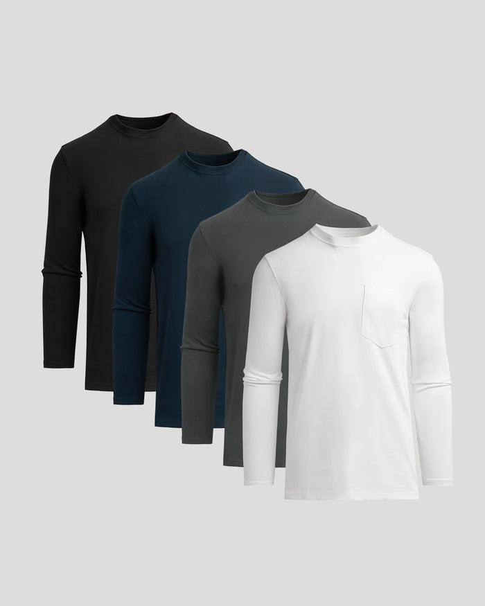 Staple Tall Heavyweight Long Sleeve Pocket Crew 4-Pack neatly arranged.