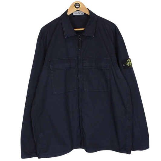 Stone Island SS 2023 Navy Blue Full Zip Cotton Overshirt Jacket