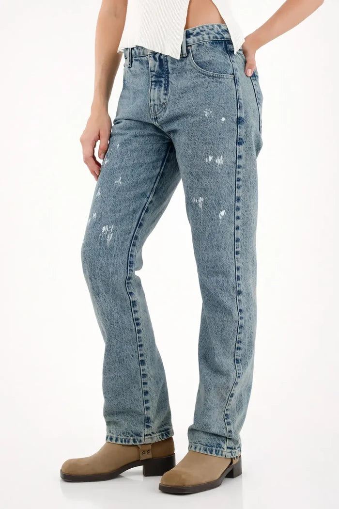 Straight Jeans with White Pigment Drops for Women