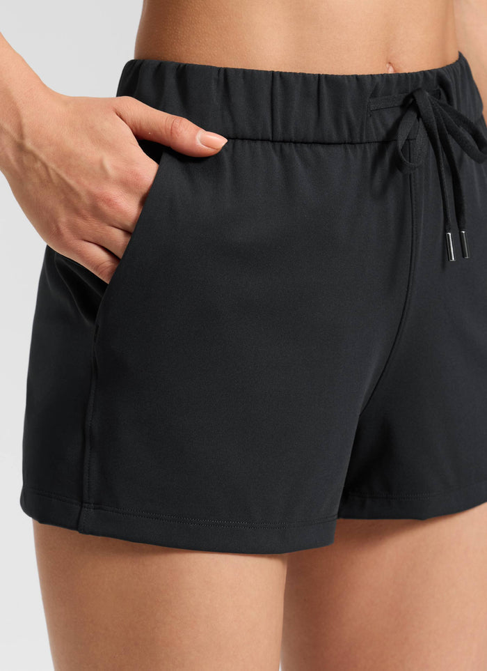 CRZ YOGA Women's Travel Stretch Mid-Rise Drawstring Shorts 2.5" Black