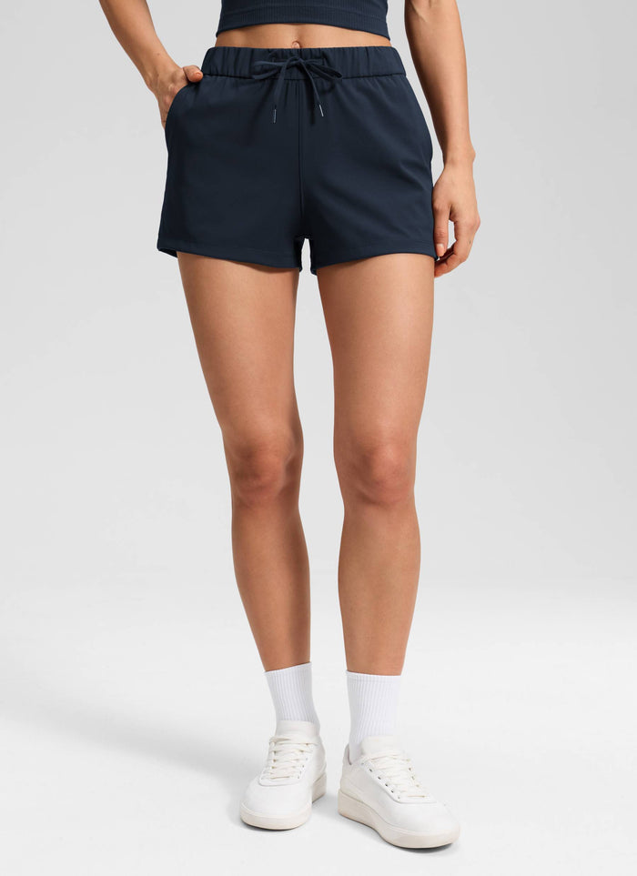CRZ YOGA Women's Travel Stretch Mid-Rise Drawstring Shorts 2.5" True Navy