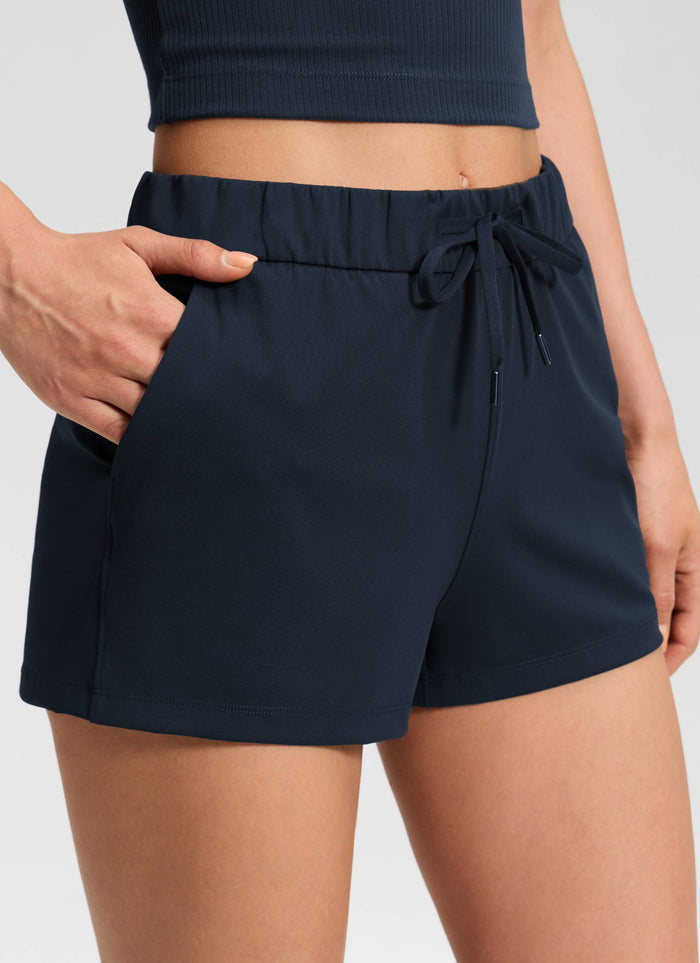 CRZ YOGA Women's Travel Stretch Mid-Rise Drawstring Shorts 2.5" True Navy