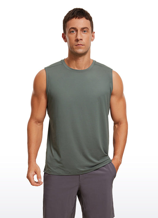 CRZ YOGA Men's Stretchy Workout Classic Fit Tank Tops Sleeveless Grey Sage