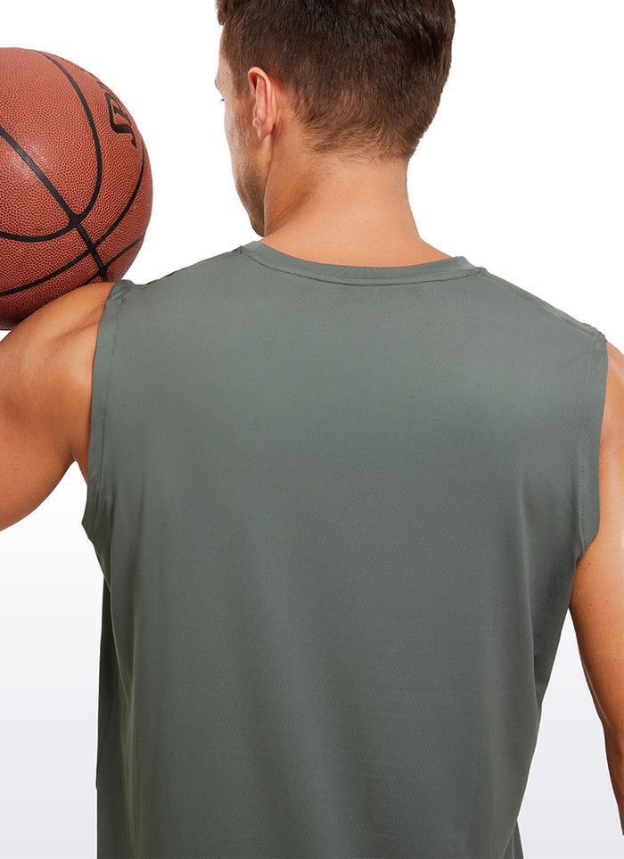 CRZ YOGA Men's Stretchy Workout Classic Fit Tank Tops Sleeveless Grey Sage