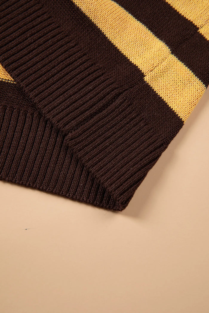 Striped Drop Shoulder Colorblock Pullover Sweater – Brown Stripe