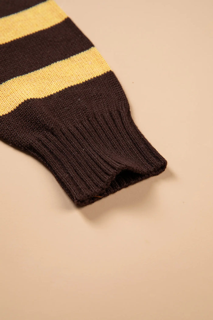 Striped Drop Shoulder Colorblock Pullover Sweater – Brown Stripe