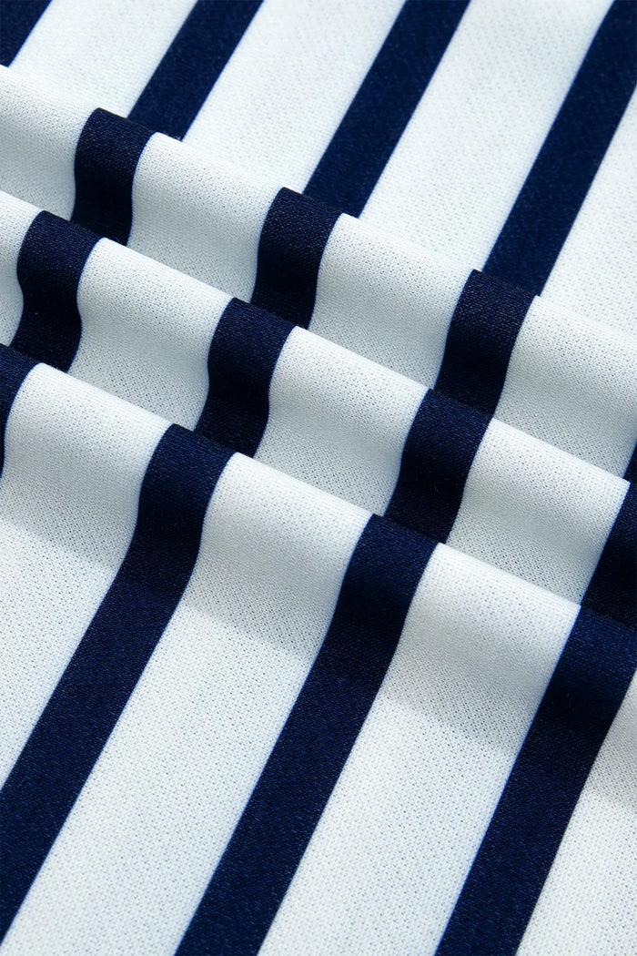 Striped Stand Neck Long Sleeve Ribbed Cuff Hem Sweatshirt – Blue Stripe